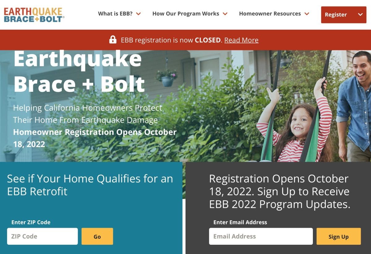 IMMEDIATE RELEASE! Free EBB Government Seismic Retrofitting Grants